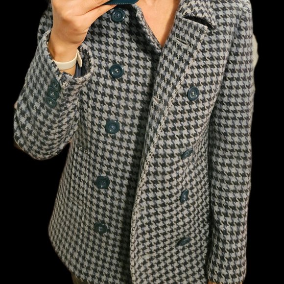 🍋 Reitmans Blue Houndstooth Wool Peacoat - Picture 11 of 11